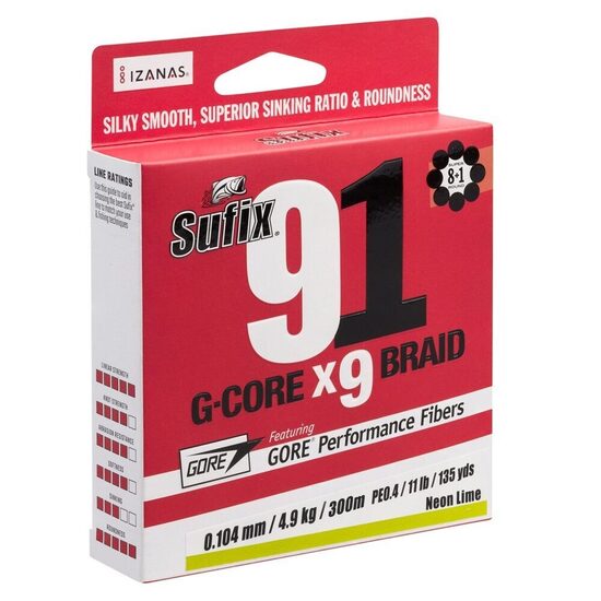 Pīta aukla Sufix 91 Braid Neon Chartreuse 300m 0,370mm 33kg